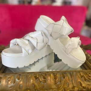 White woven platform sandals